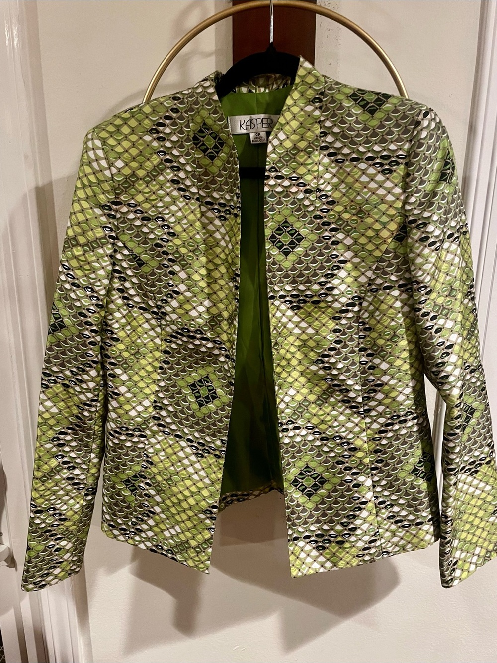 Kasper Green Geometric Open-Front Blazer